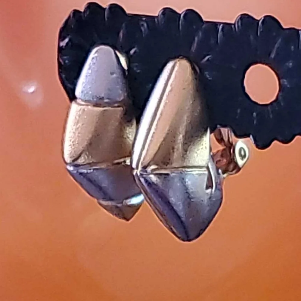 STEEL GRAY & BRASS GOLD Clip-On Earrings Two Tone Metallic